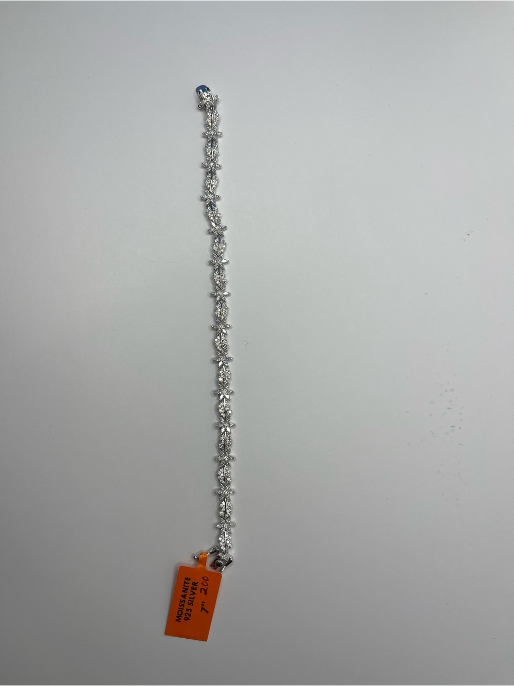 Sterling Silver Floral and Leaf Link Bracelet with Moissanite